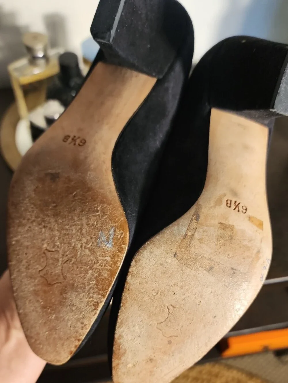 Escada Black Suede Pumps with Gold Stud Detailing